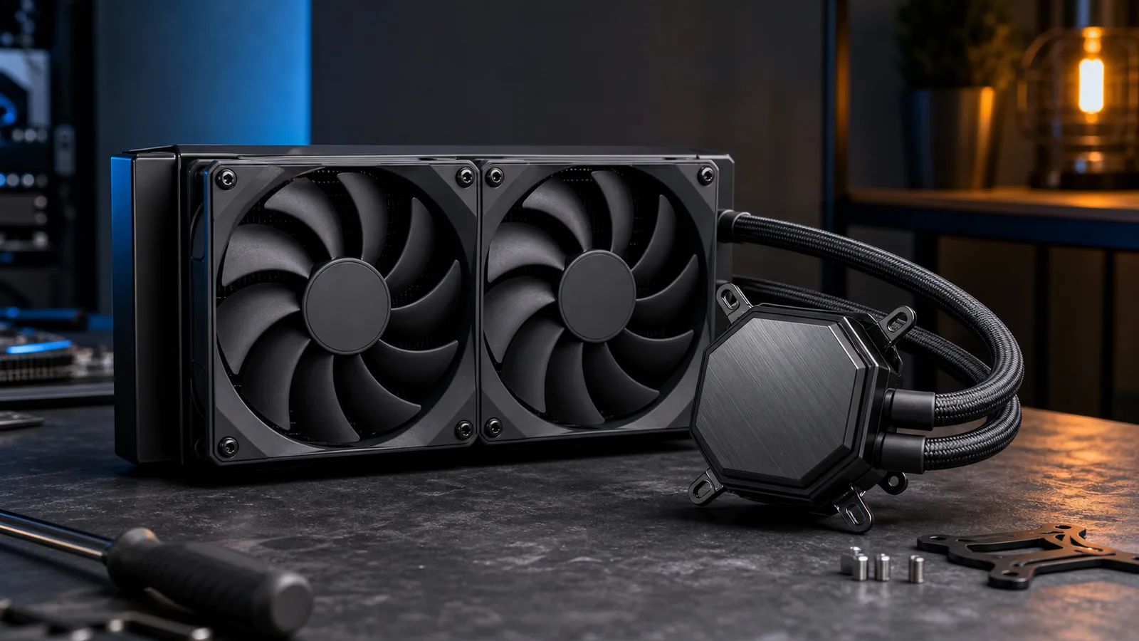 Cooler AIO cu radiator instalat într-o carcasă
