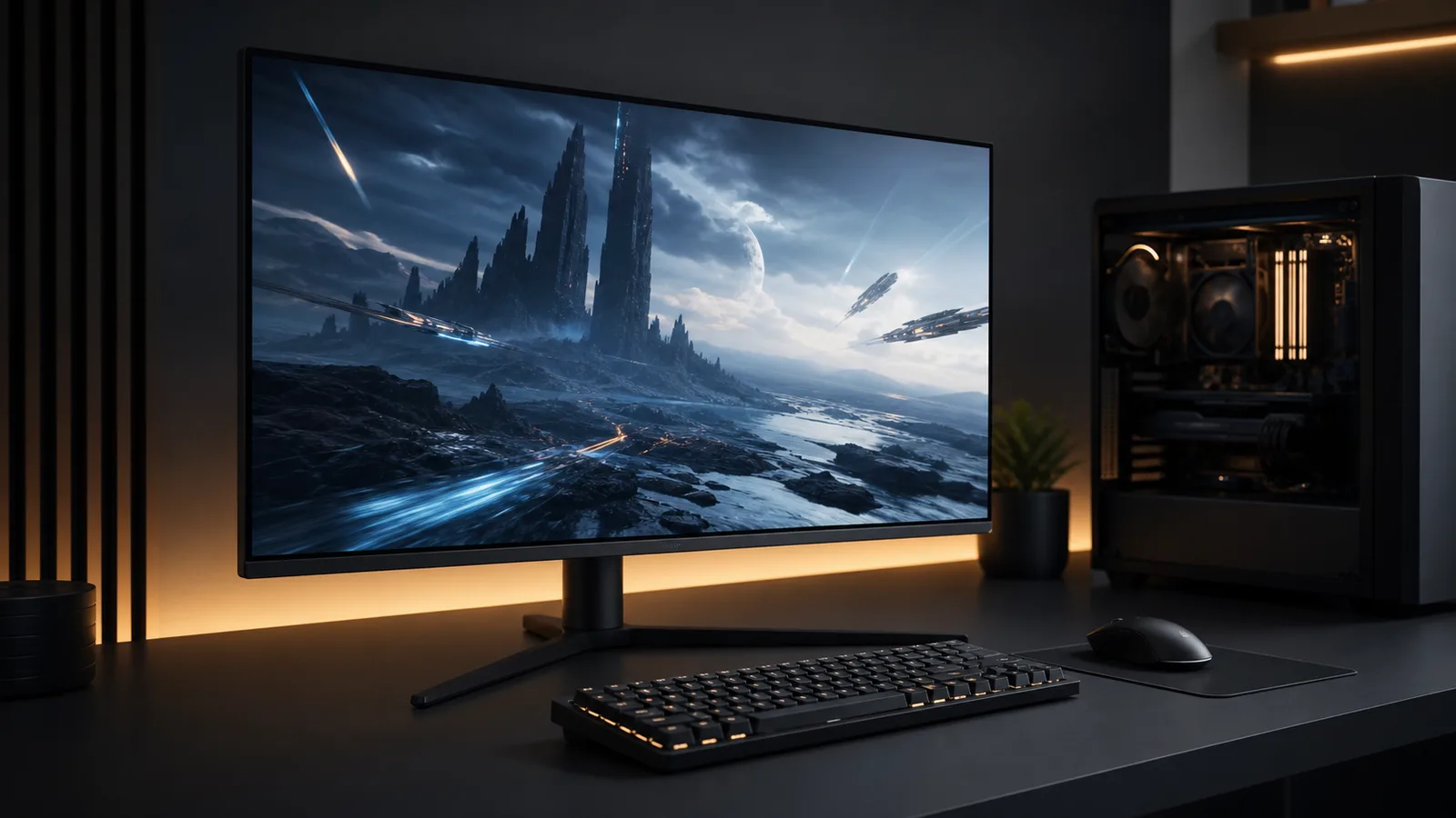 Monitor de gaming pe un birou