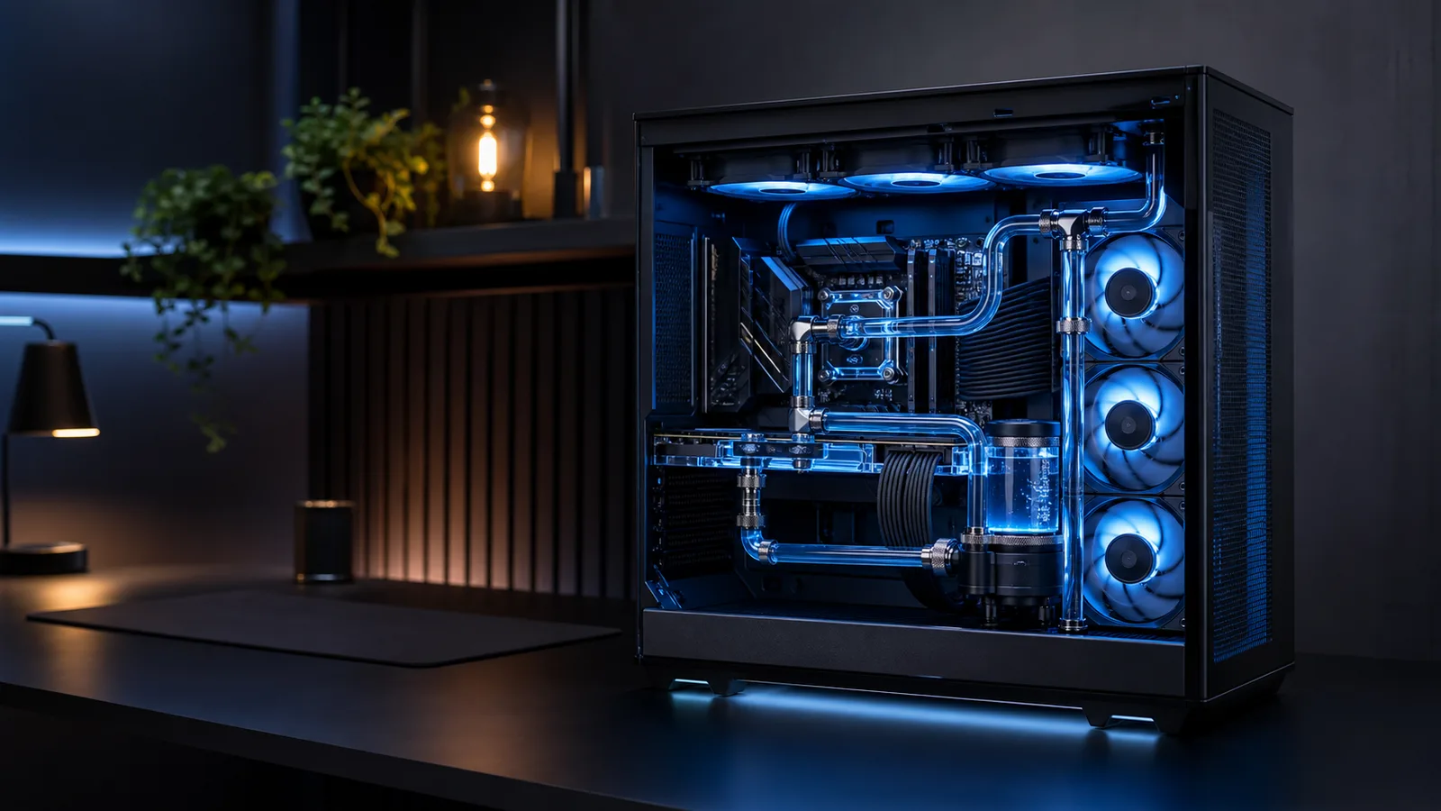 Sistem de răcire lichidă montat într-un PC de gaming