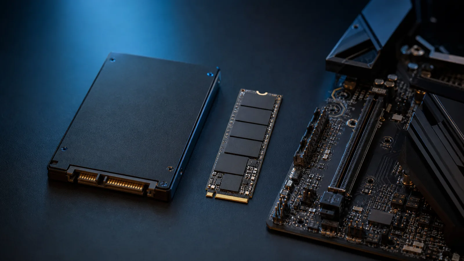 SSD SATA și SSD M.2 NVMe alăturate